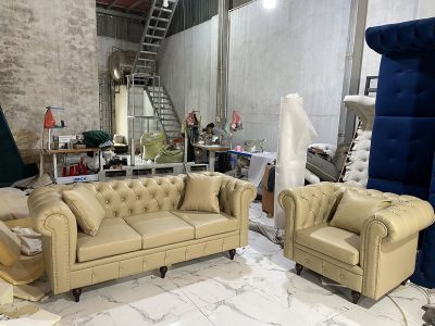 Bộ Sofa Tân Cổ Điển Bọc Da Cao Cấp